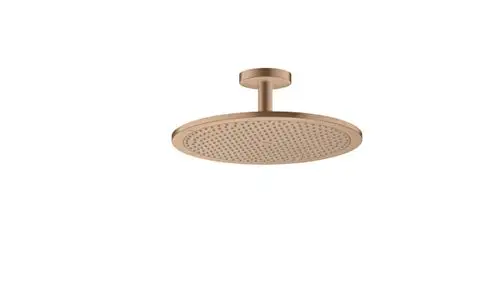 Kopfbrause mit Deckenanschluss in Rotgold, minimalistisches Design, ausgestattet mit zahlreichen Auslassöffnungen. Hersteller AXOR.